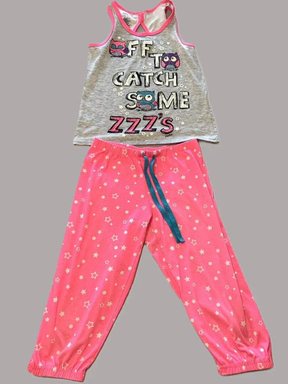 4 Piece Girls Pajama Set Short Sleeves/Pants Justice/SO Size 10/12 Pink Blue